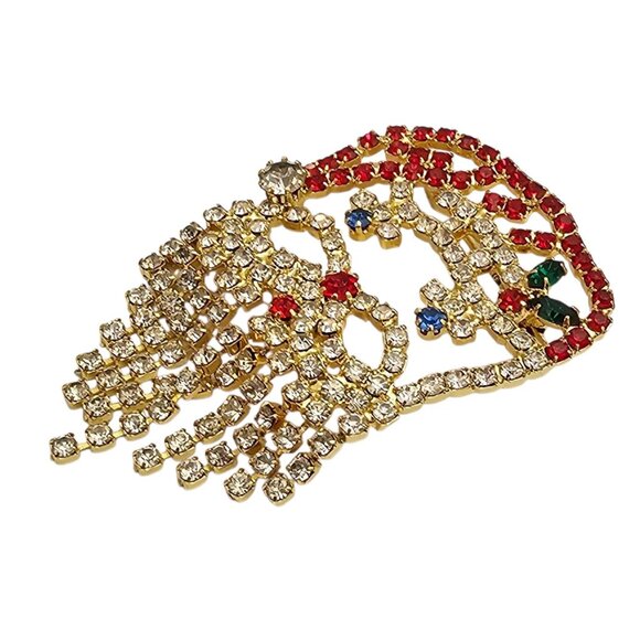 Red Clear Rhinestone Santa Brooch Dangle Beard Pin - Picture 3 of 7